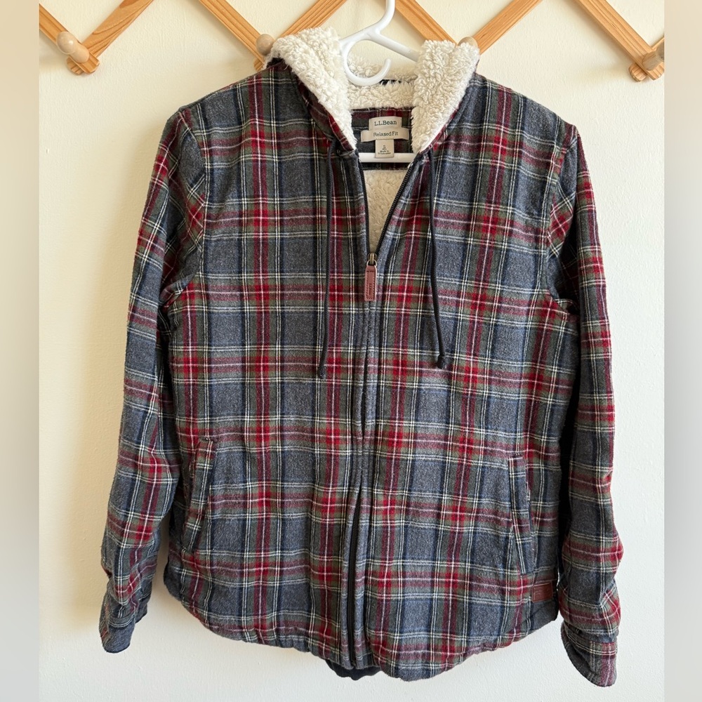 LL Bean Scotch Plaid Flannel Shirt Sherpa-Lined Zip Hoodie - Picture 1 of 6